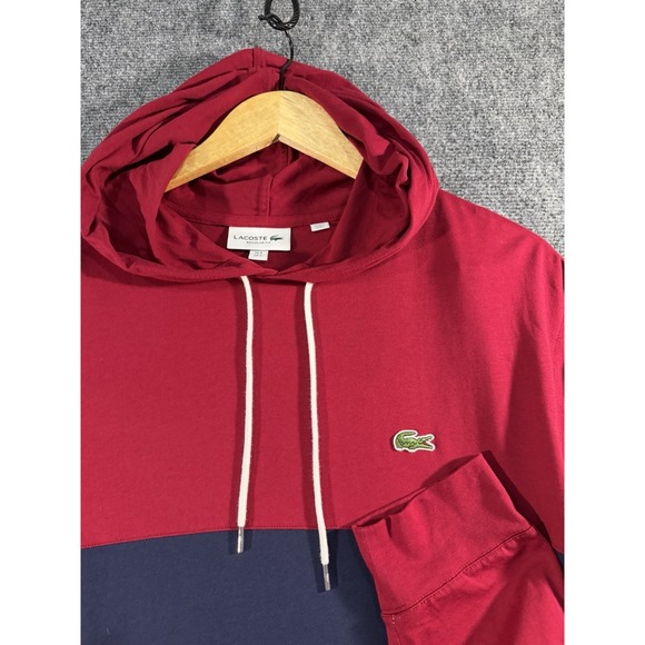 Lacoste Other - Lacoste Hooded Shirt Striped Long Sleeve Pullover Hoodie Red TH9349 Mens Large